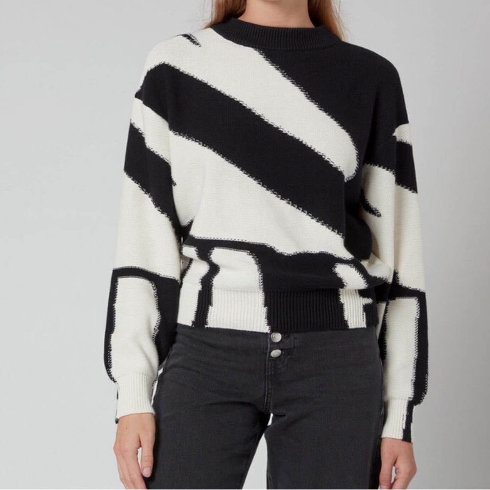Boss Hugo Boss Falva Jumper Black and White Crew Neck Sweater 100% Cotton